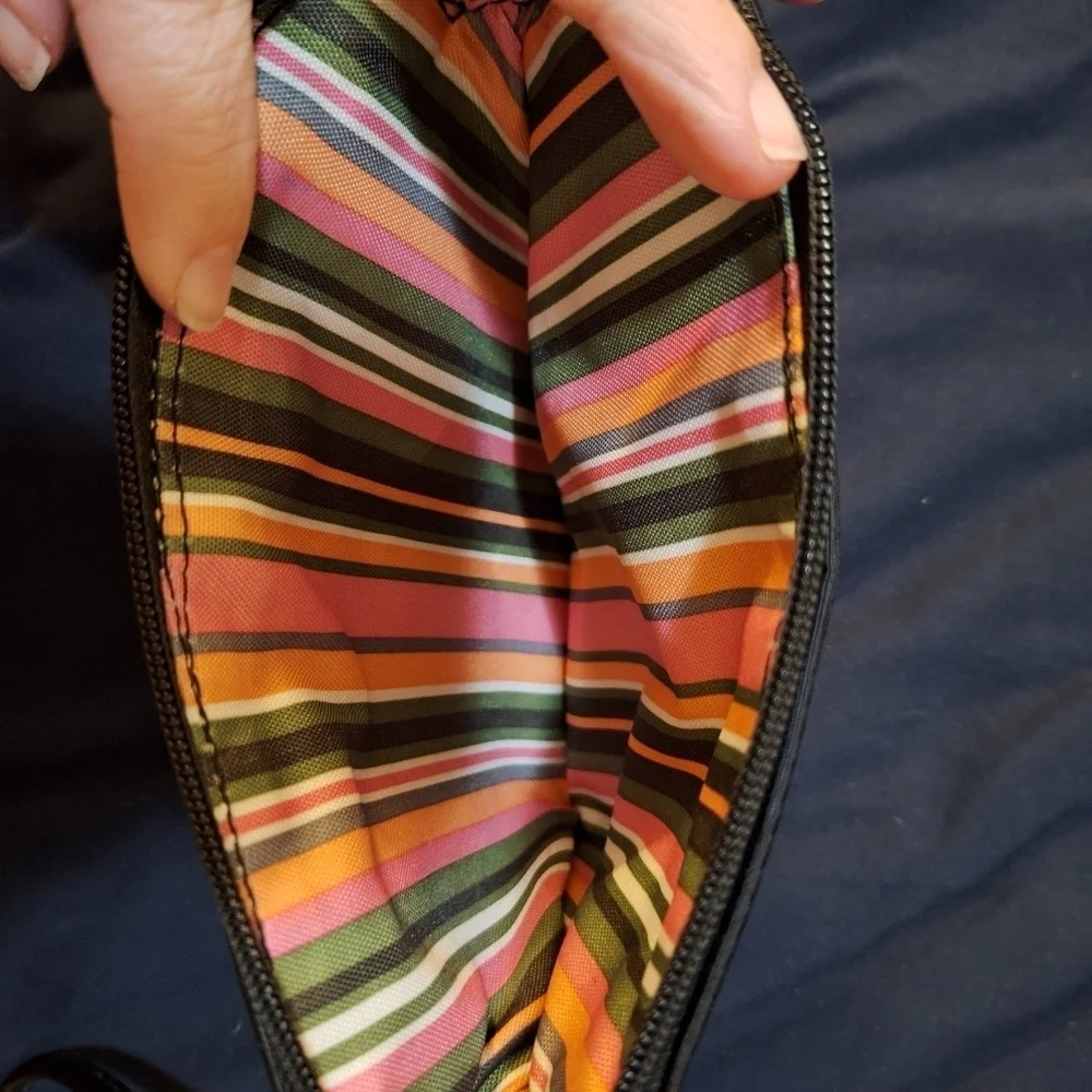 Black Wristlet Clutch Striped Interior